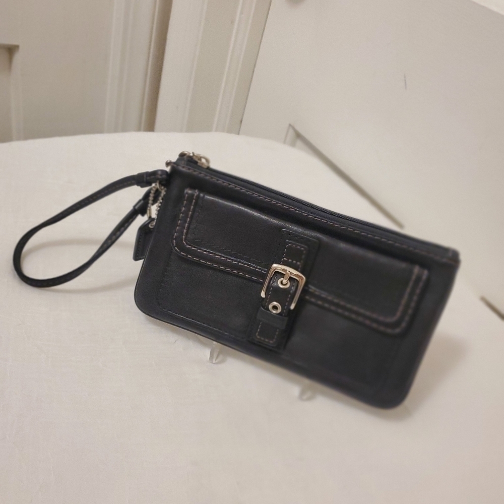 Coach Hampton Black Leather Wristlet